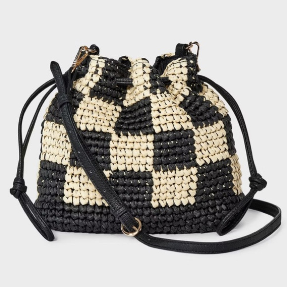 Universal Thread Straw Checkered Woven Drawstring… - image 1
